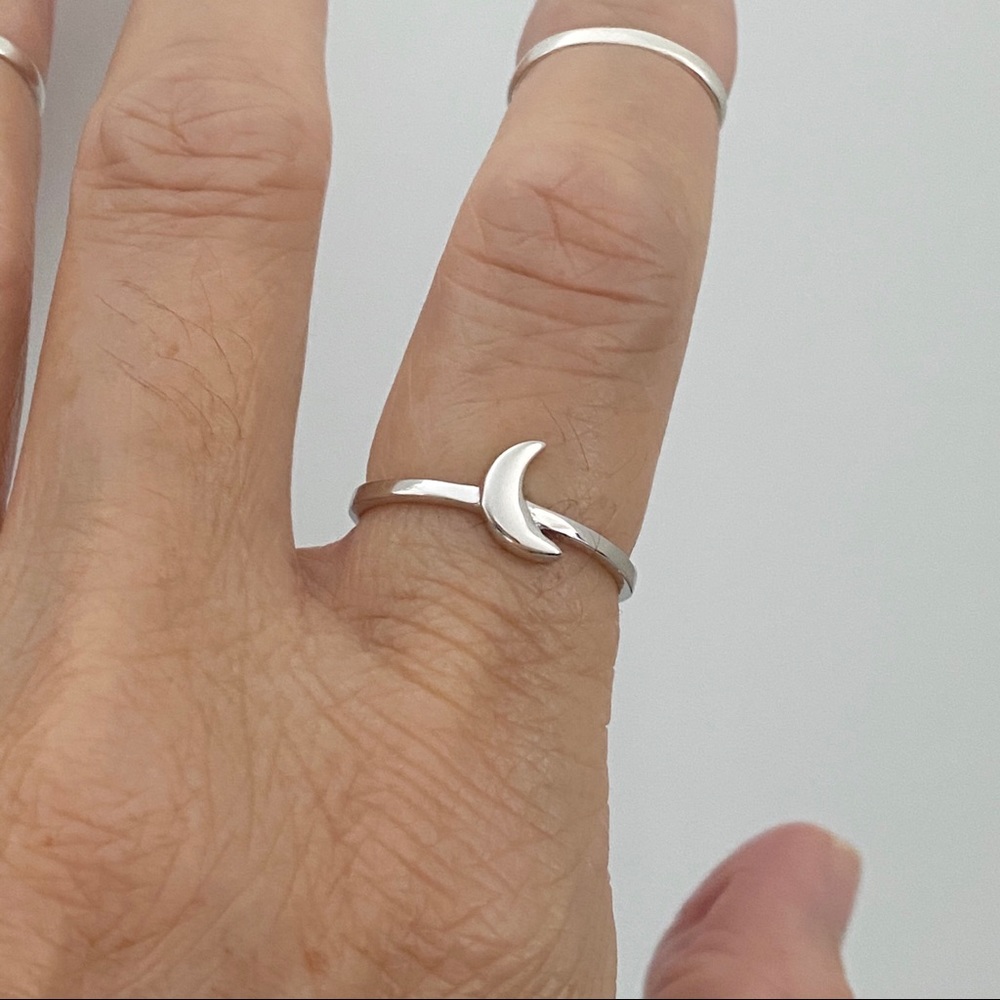 Silver Small Solid Small Crescent Moon Ring - image 6
